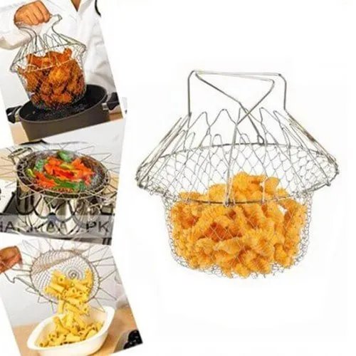 2 in 1 Chef Basket – Collapsible, Multi-Function Kitchen Strainer, Frying Basket for Cooking, Deep Frying, Steaming, Draining, and More, Easy to Clean, Space-Saving