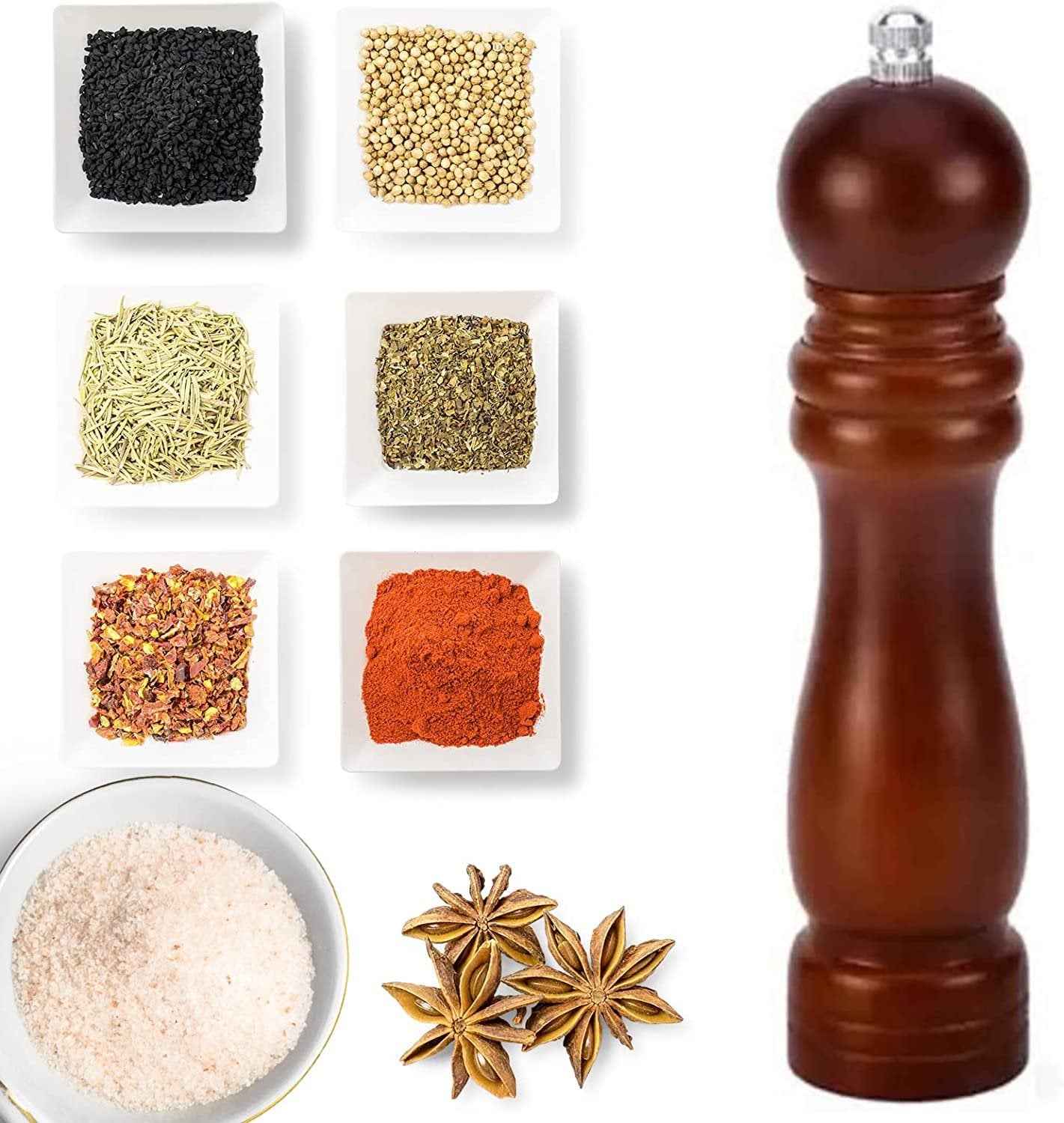 Wooden Salt and Pepper Grinder Set - 5 Inch, Natural Wood, Adjustable Coarseness, Elegant Kitchen Accessories