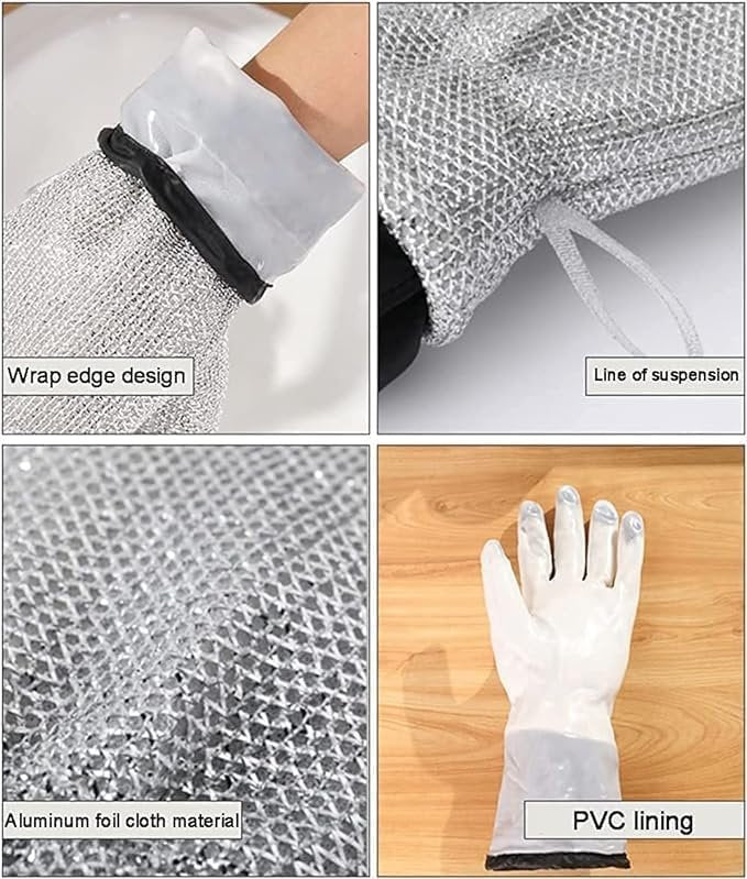 Wire Dish Washing Gloves - Durable, Non-Slip, Heavy Duty Gloves for Scrubbing Dishes, Kitchen Cleaning, and Household Use