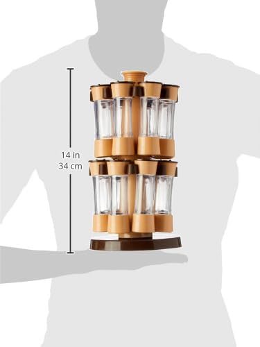 16 PCS Spice Rack Set - Brown Wooden Spice Organizer with Jars, Lids & Labels | Perfect for Kitchen Storage & Organization