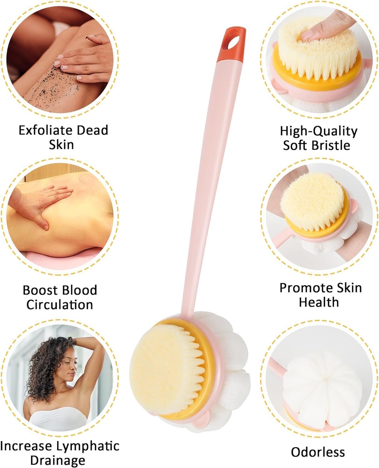2-in-1 Bath Body Brush – Dual-Sided Exfoliating & Massaging Brush for Smooth Skin, Back Scrubber, Shower Brush for Deep Cleaning and Relaxation