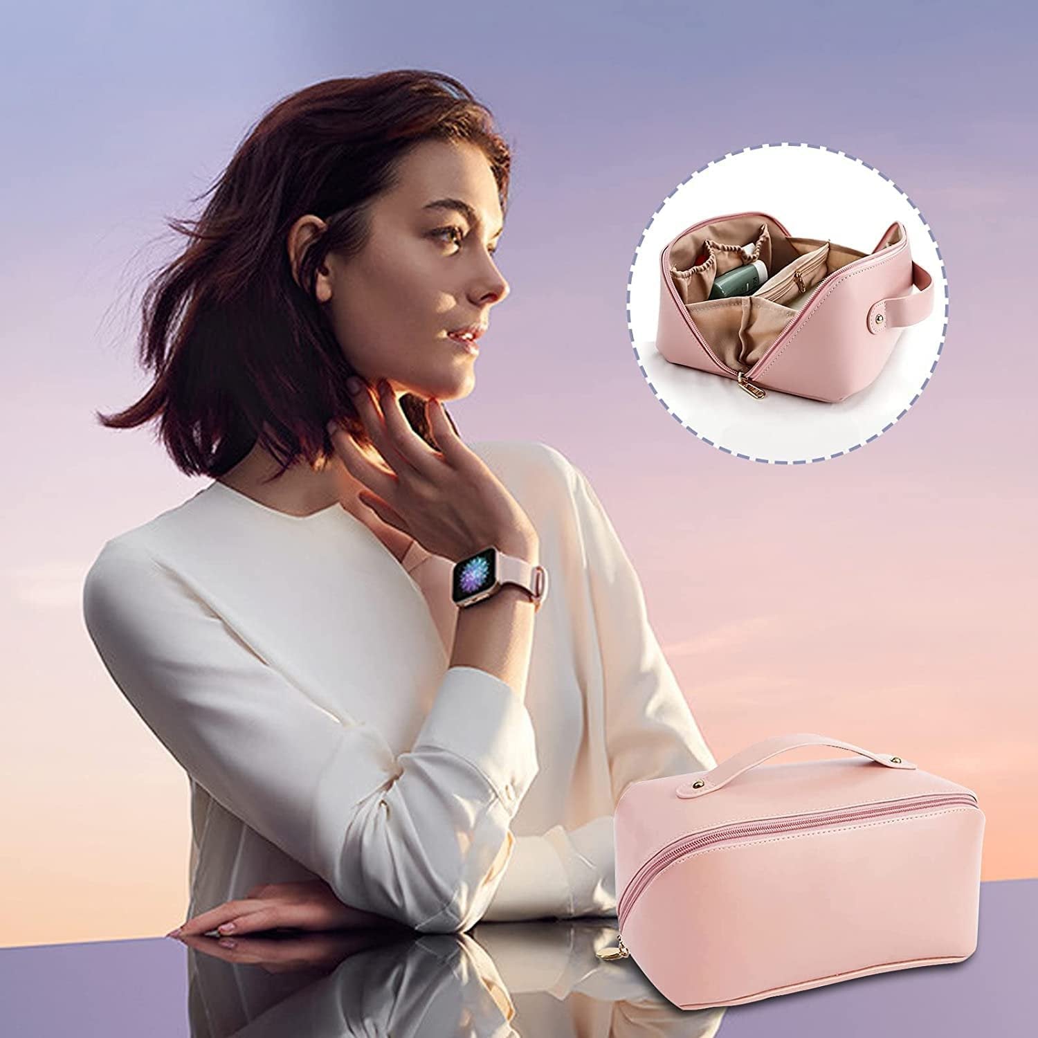 Cute PU Makeup Bag – Stylish & Compact Cosmetic Organizer for Travel, Toiletries, and Everyday Use, Waterproof and Durable PU Leather Makeup Case