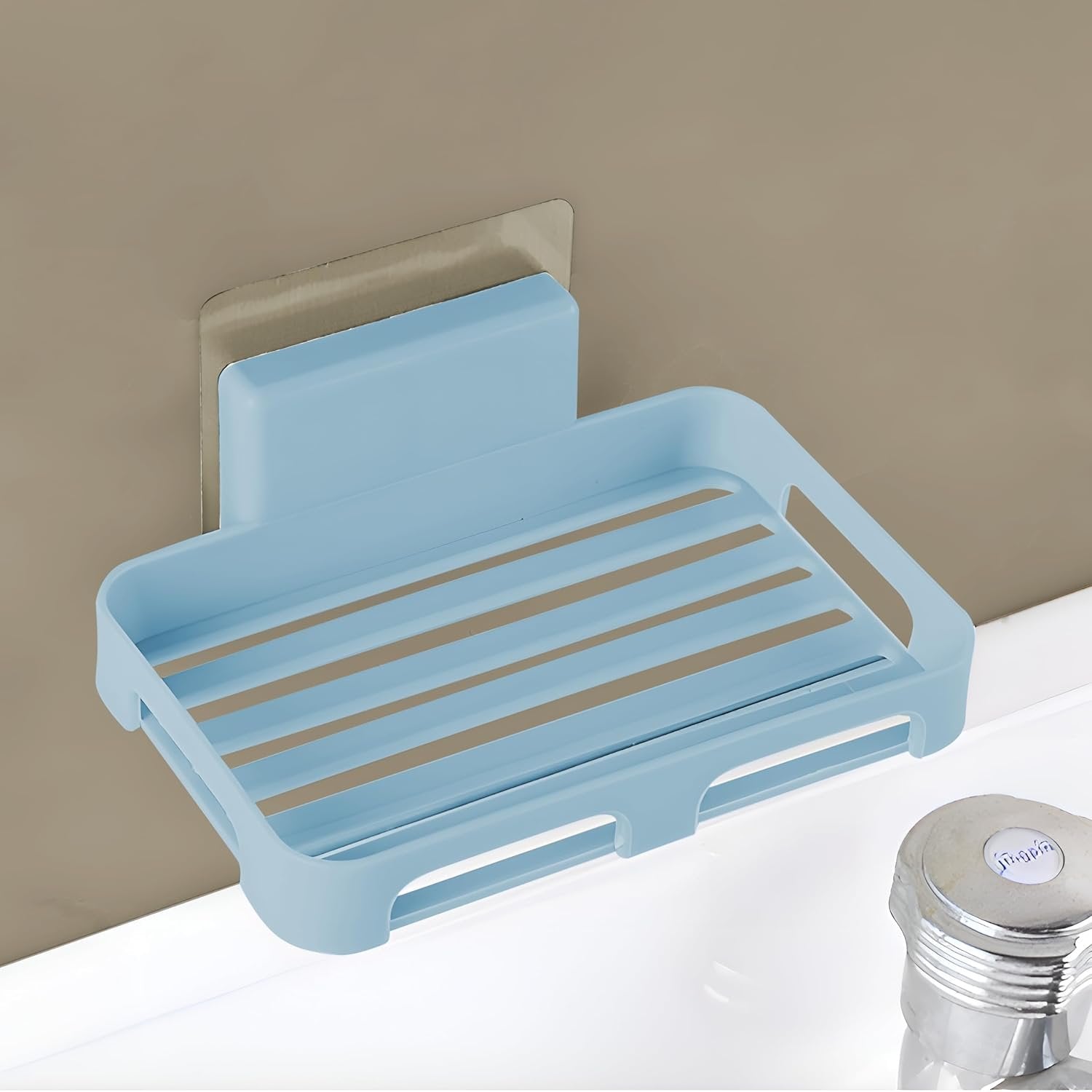 Plastic Soap Holder with Sticker – Adhesive Wall Mount Soap Dish, Space-Saving, Easy to Install, Keeps Soap Dry and Organized