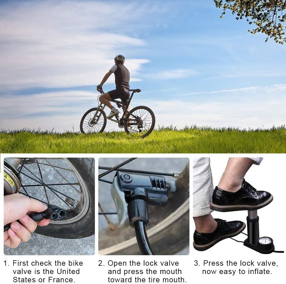 Bicycle Foot Pump | Portable and High-Pressure Bike Tire Inflator with Built-in Gauge
