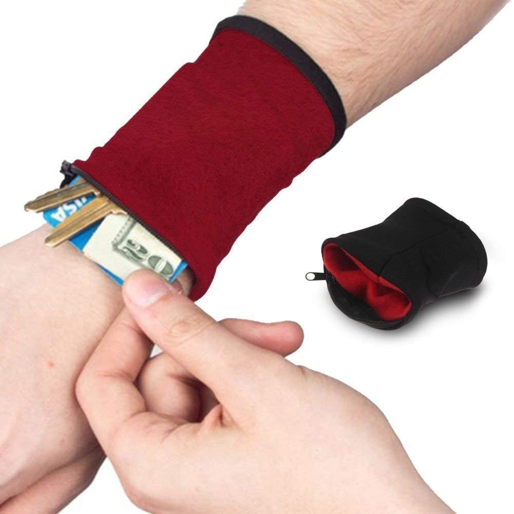 Wrist Wallet (Red) – Adjustable, Compact Wristband Wallet for Keys, Cards, Cash, and Small Essentials, Comfortable & Secure for Travel, Running, and Outdoor Activities