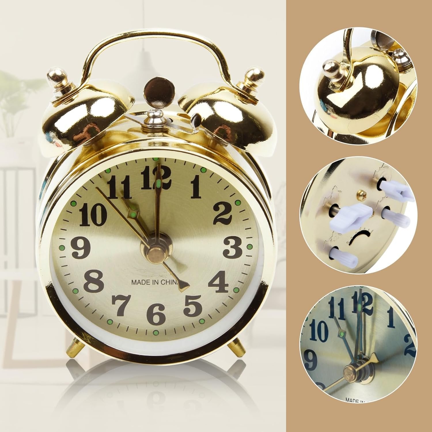 Twin Bell Alarm Clock – Classic Vintage Style, Loud and Clear Sound, Easy-to-Use, Battery Operated, Ideal for Heavy Sleepers, Home or Office Use