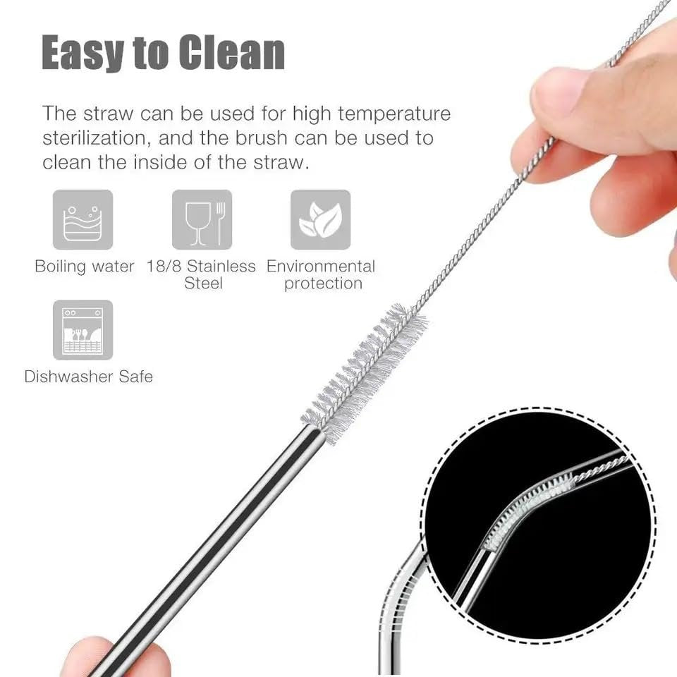 Stainless Steel Straw – Reusable, Eco-Friendly Metal Straw, Durable and Dishwasher Safe, Ideal for Smoothies, Beverages, and On-the-Go Use