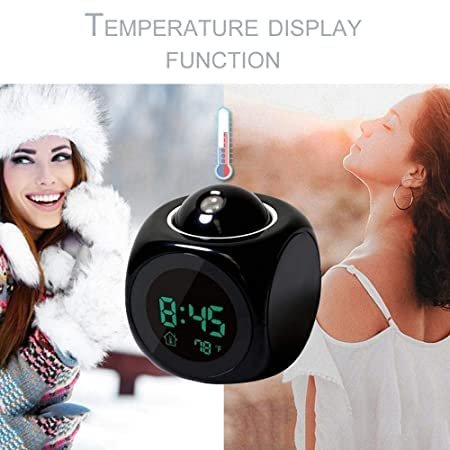 LCD Projection Clock (Black) – Digital Alarm Clock with Projection, Large Display, Temperature & Humidity Display, Adjustable Brightness