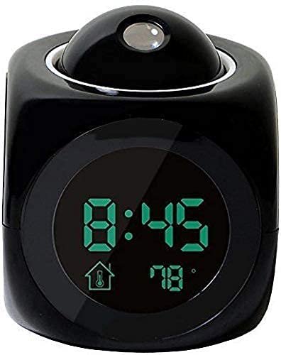 LCD Projection Clock (Black) – Digital Alarm Clock with Projection, Large Display, Temperature & Humidity Display, Adjustable Brightness