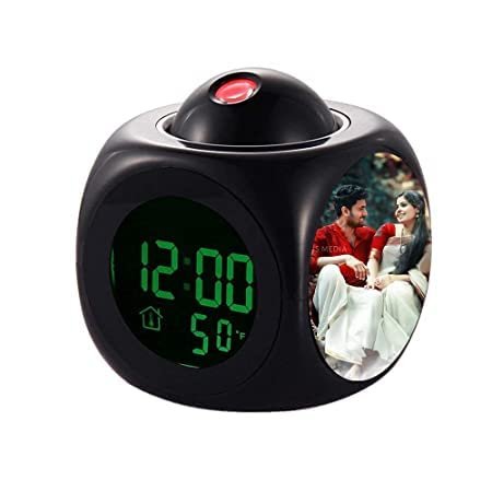 LCD Projection Clock (Black) – Digital Alarm Clock with Projection, Large Display, Temperature & Humidity Display, Adjustable Brightness