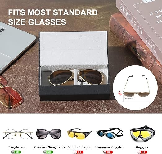 2 Slot Sunglasses Organizer – Black, Premium Eyewear Storage Case for Sunglasses and Eyeglasses, Stylish, Durable, and Space-Saving