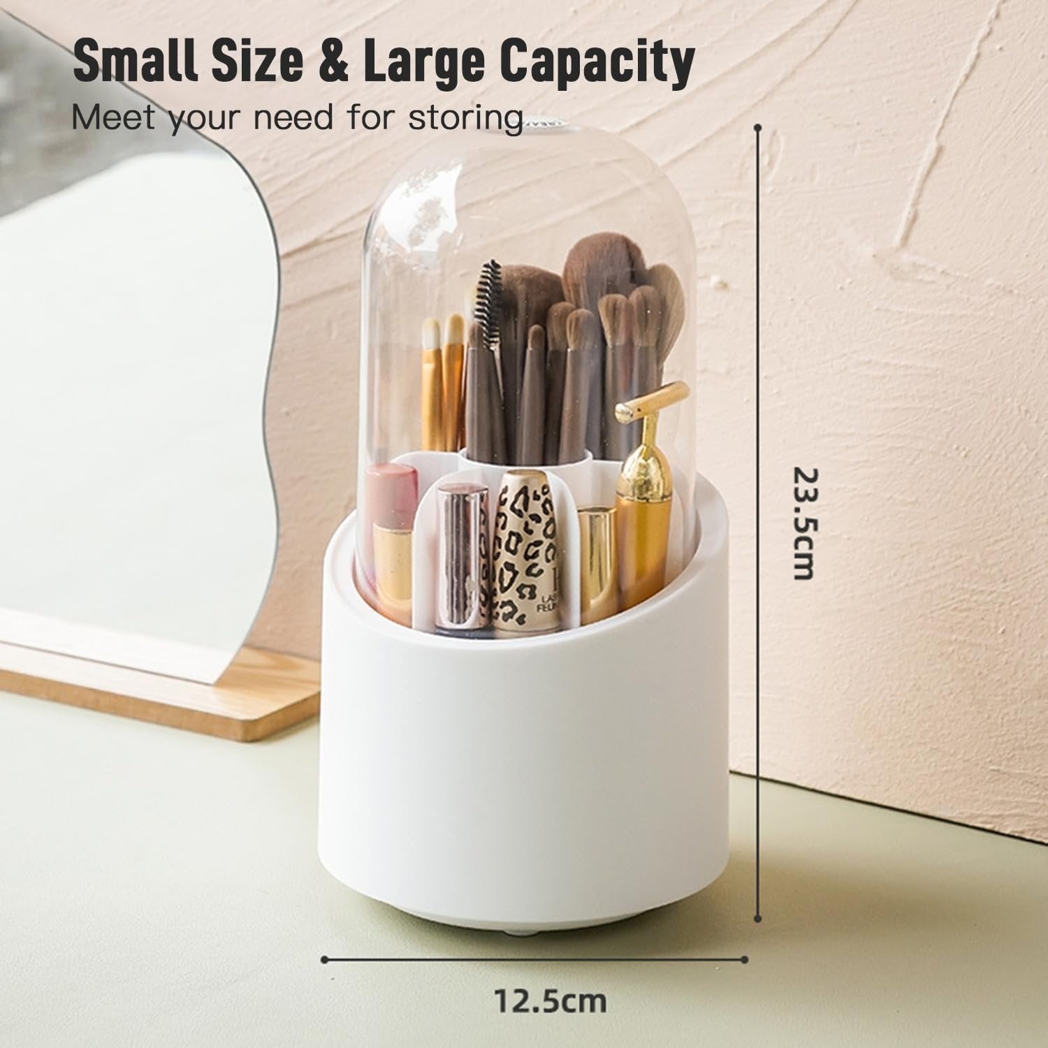 360 Degree Makeup Brush Holder – White, Rotating Organizer, Durable, Space-Saving, Stylish Storage for Brushes, Cosmetics, and Beauty Tools