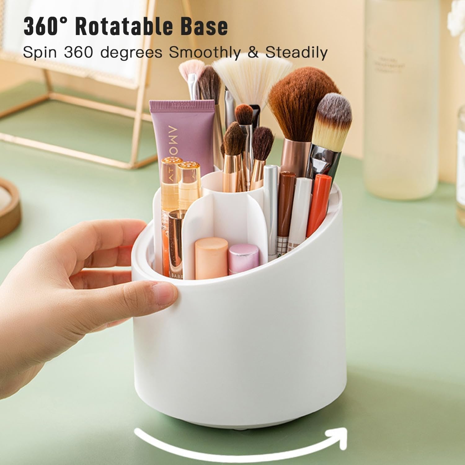 360 Degree Makeup Brush Holder – White, Rotating Organizer, Durable, Space-Saving, Stylish Storage for Brushes, Cosmetics, and Beauty Tools