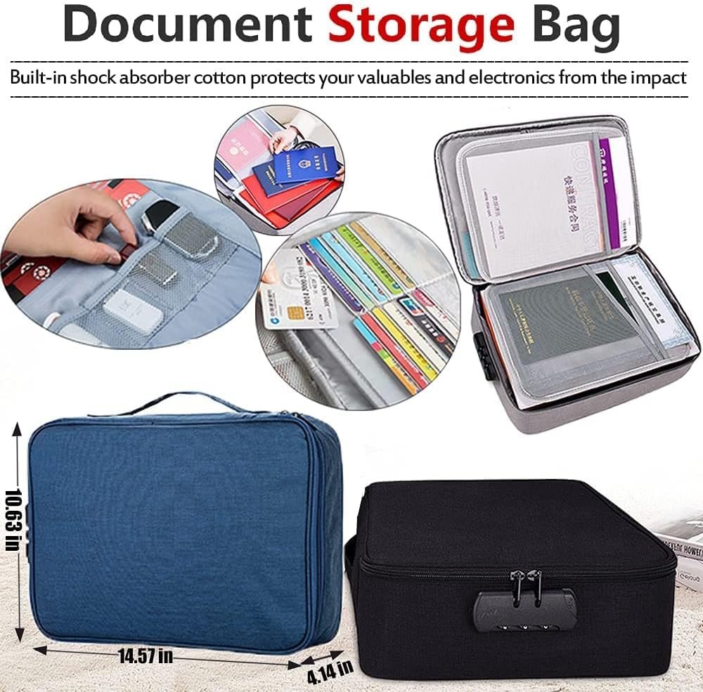Document Storage Bag with Lock – Secure, Waterproof, Durable Organizer for Files, Papers, Legal Documents, Office, and Travel