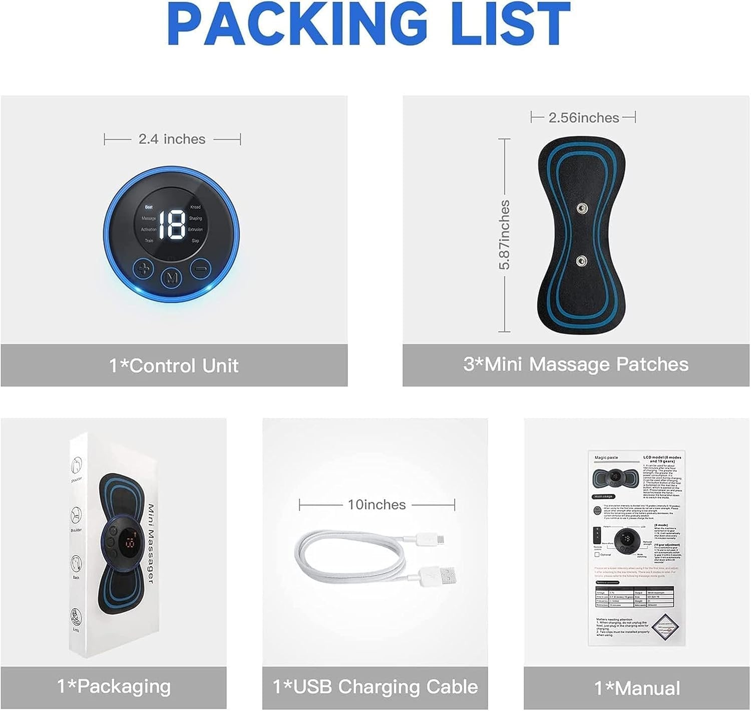 Portable USB Neck Massager, Electric Mini Cervical Massager for Lymphatic Drainage & EMS Therapy, Enhancer Massage with Cable, Rechargeable and Compact for Home & Travel Use