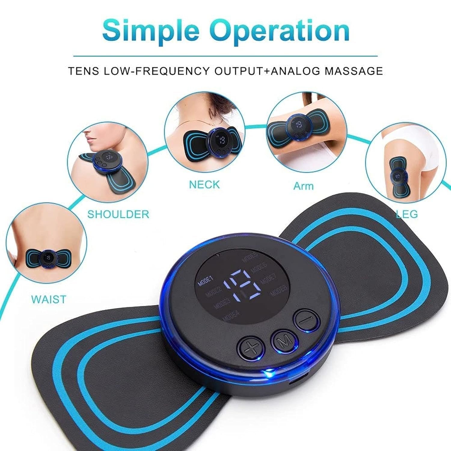 Portable USB Neck Massager, Electric Mini Cervical Massager for Lymphatic Drainage & EMS Therapy, Enhancer Massage with Cable, Rechargeable and Compact for Home & Travel Use