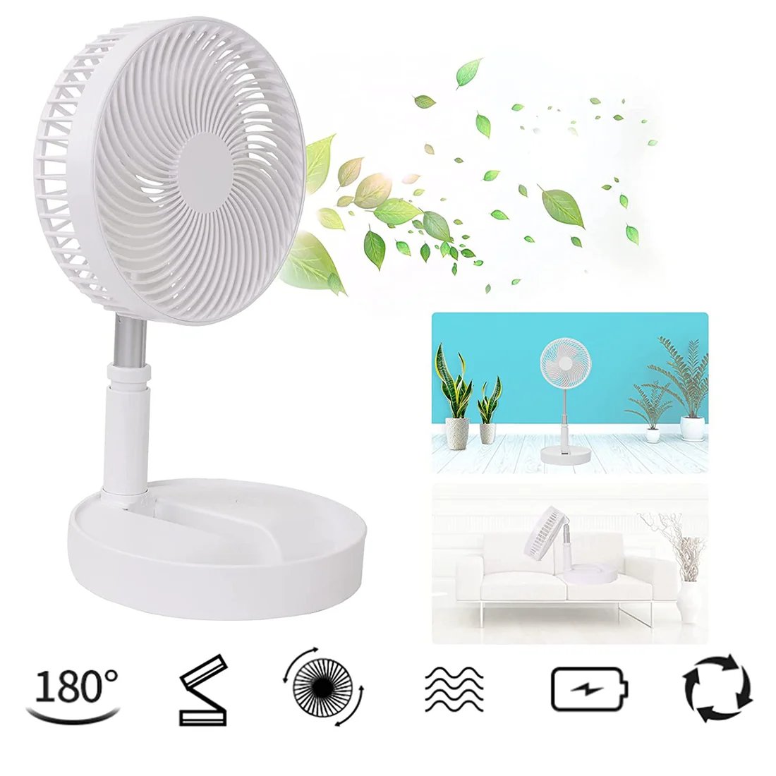 Telescopic Electric Desktop Fan – Height Adjustable, Portable & Quiet, Rechargeable USB Fan with Foldable Design for Home, Office & Travel, 4 Speeds & Oscillation