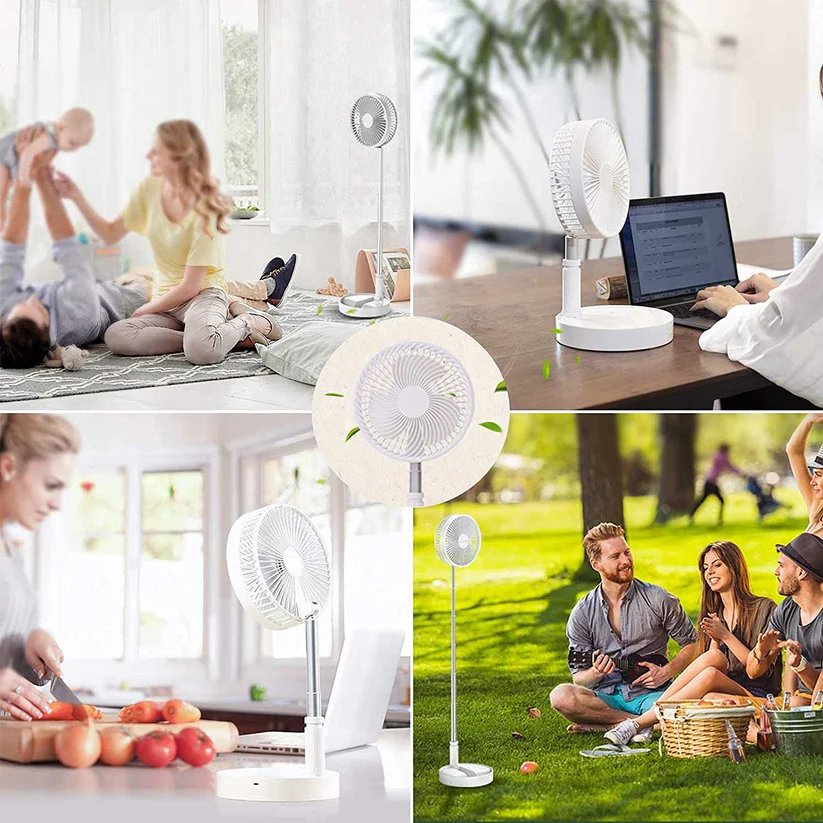 Telescopic Electric Desktop Fan – Height Adjustable, Portable & Quiet, Rechargeable USB Fan with Foldable Design for Home, Office & Travel, 4 Speeds & Oscillation