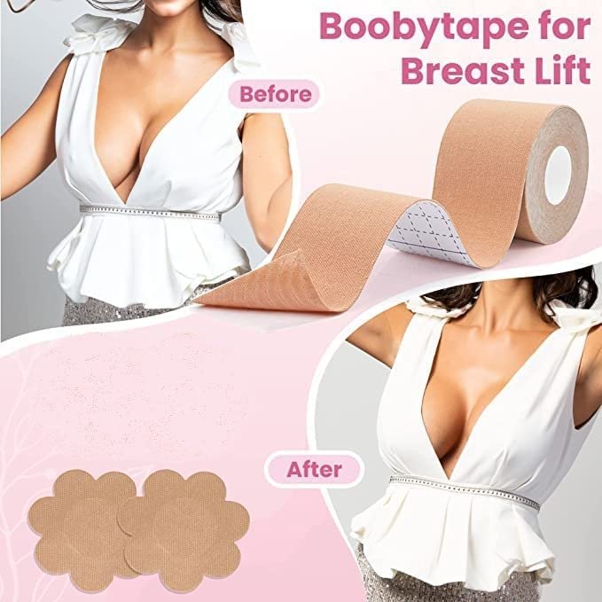 Boob Tape with 10 Nipple Pasties – All-Day Lift and Comfort