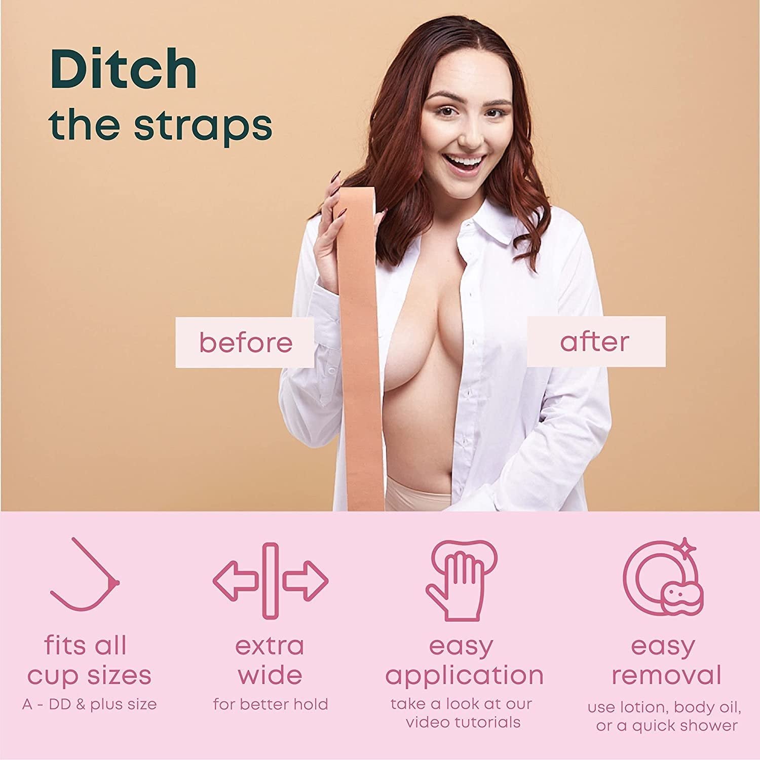 Boob Tape with 10 Nipple Pasties – All-Day Lift and Comfort