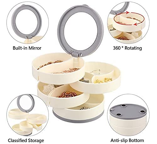 4-Layer Rotating Jewellery Box with Mirror – Organized Luxury