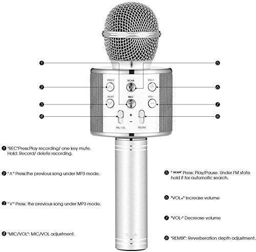 Golden Round Microphone for Singing & Fun – Wireless Karaoke Mic with Echo, LED Lights & Bluetooth for Parties, Kids & Adults
