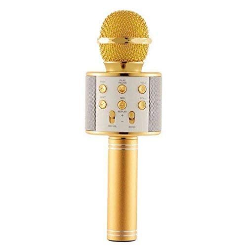Golden Round Microphone for Singing & Fun – Wireless Karaoke Mic with Echo, LED Lights & Bluetooth for Parties, Kids & Adults
