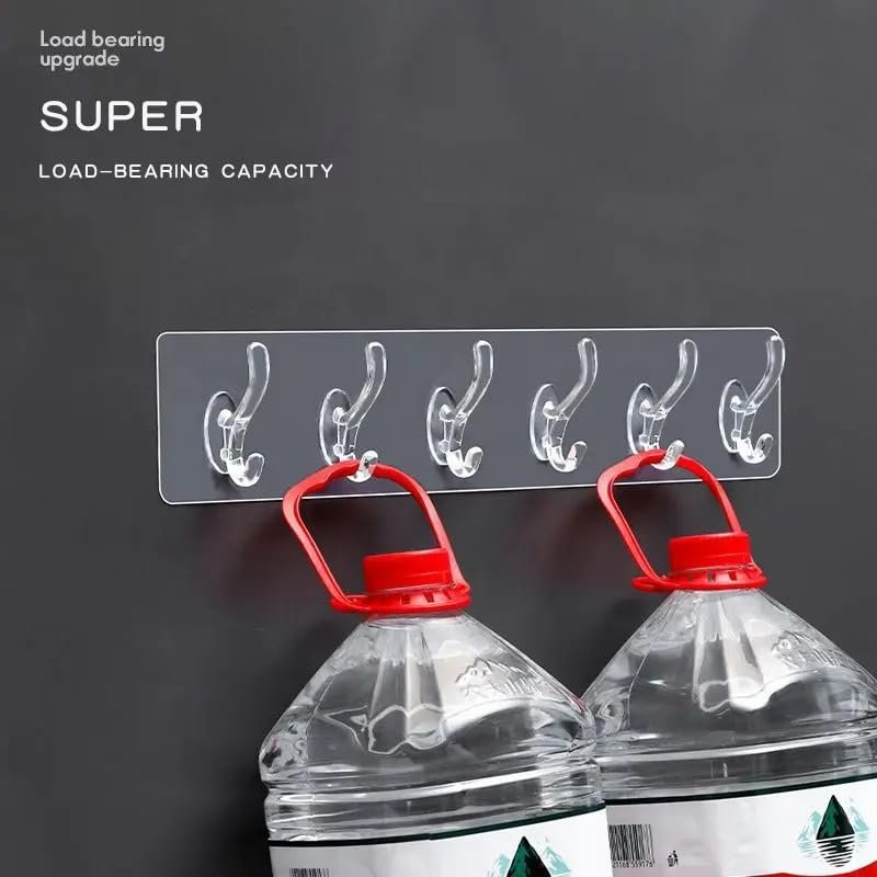 6 Rows Multifunctional Transparent Sticky Hook – Versatile Organization