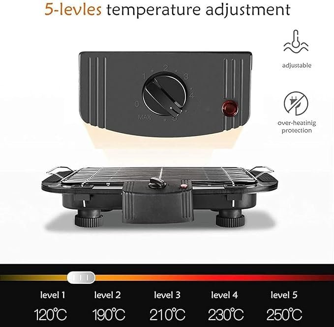 BBQ Electric Barbecue Grill | Smokeless Indoor & Outdoor Grill | Adjustable Temperature Control | Non-Stick Cooking Surface for Steaks, Vegetables