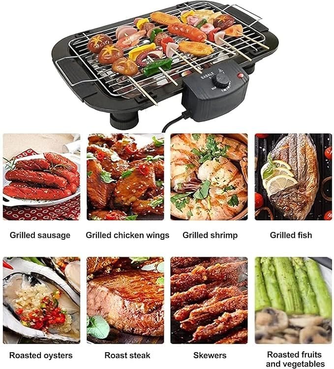 BBQ Electric Barbecue Grill | Smokeless Indoor & Outdoor Grill | Adjustable Temperature Control | Non-Stick Cooking Surface for Steaks, Vegetables