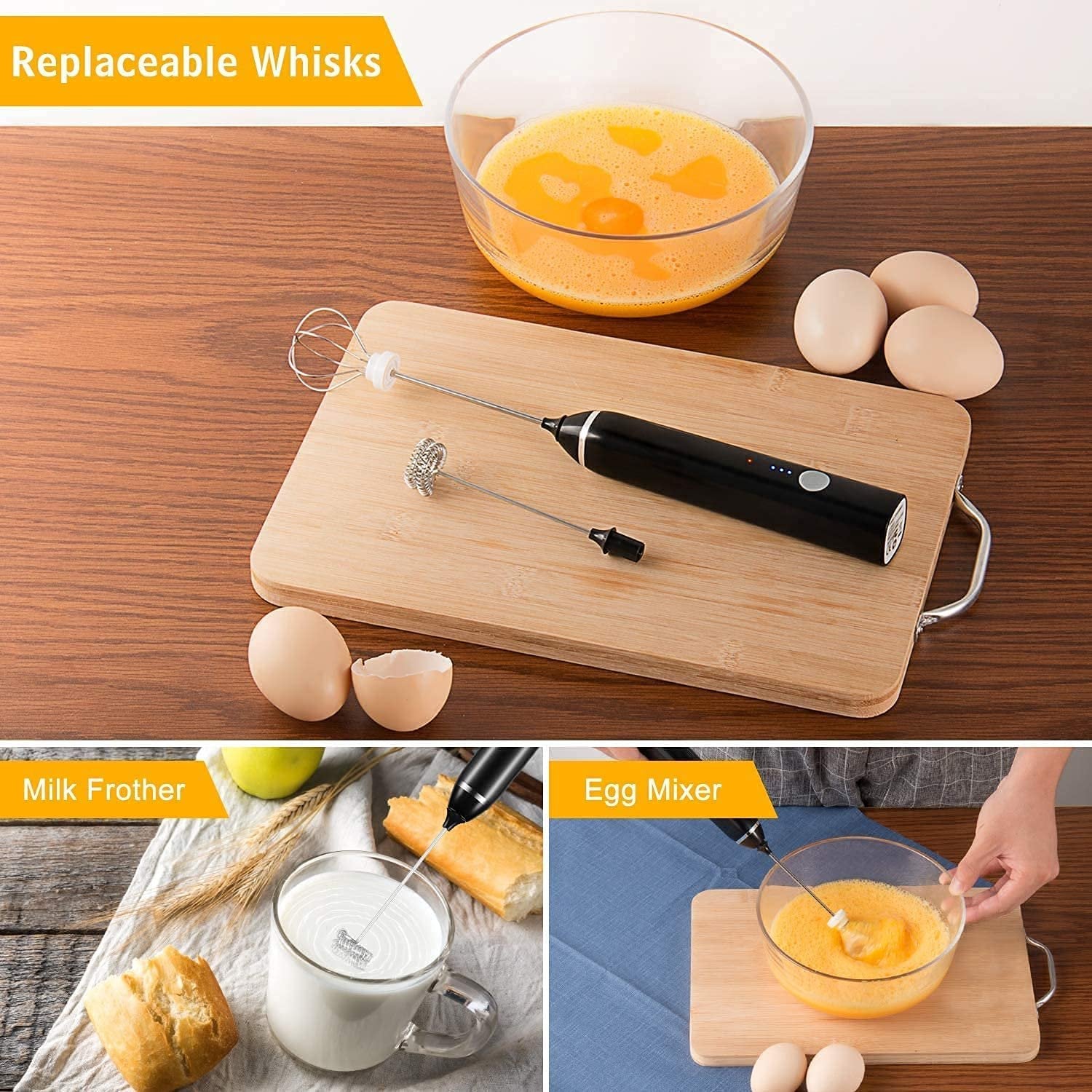 2-in-1 Cordless Electric USB Egg Coffee Mixer | Rechargeable Handheld Frother