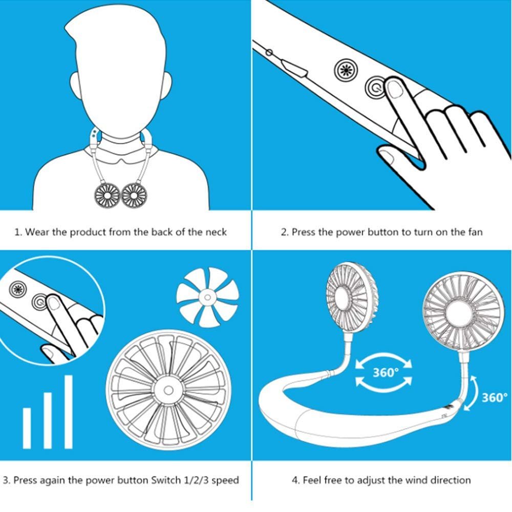 Portable Neck Fan – Hands-Free Personal Cooling Fan for Summer, Travel, and Outdoor Use