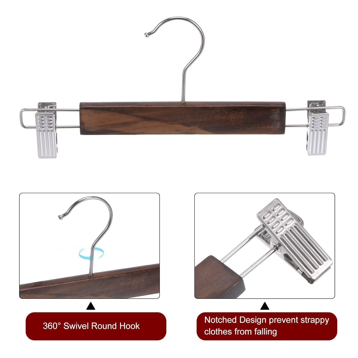 Wood Skirt Hanger with Clips – Wooden Trouser &amp; Skirt Hangers for Closet Organization (Set of 5)