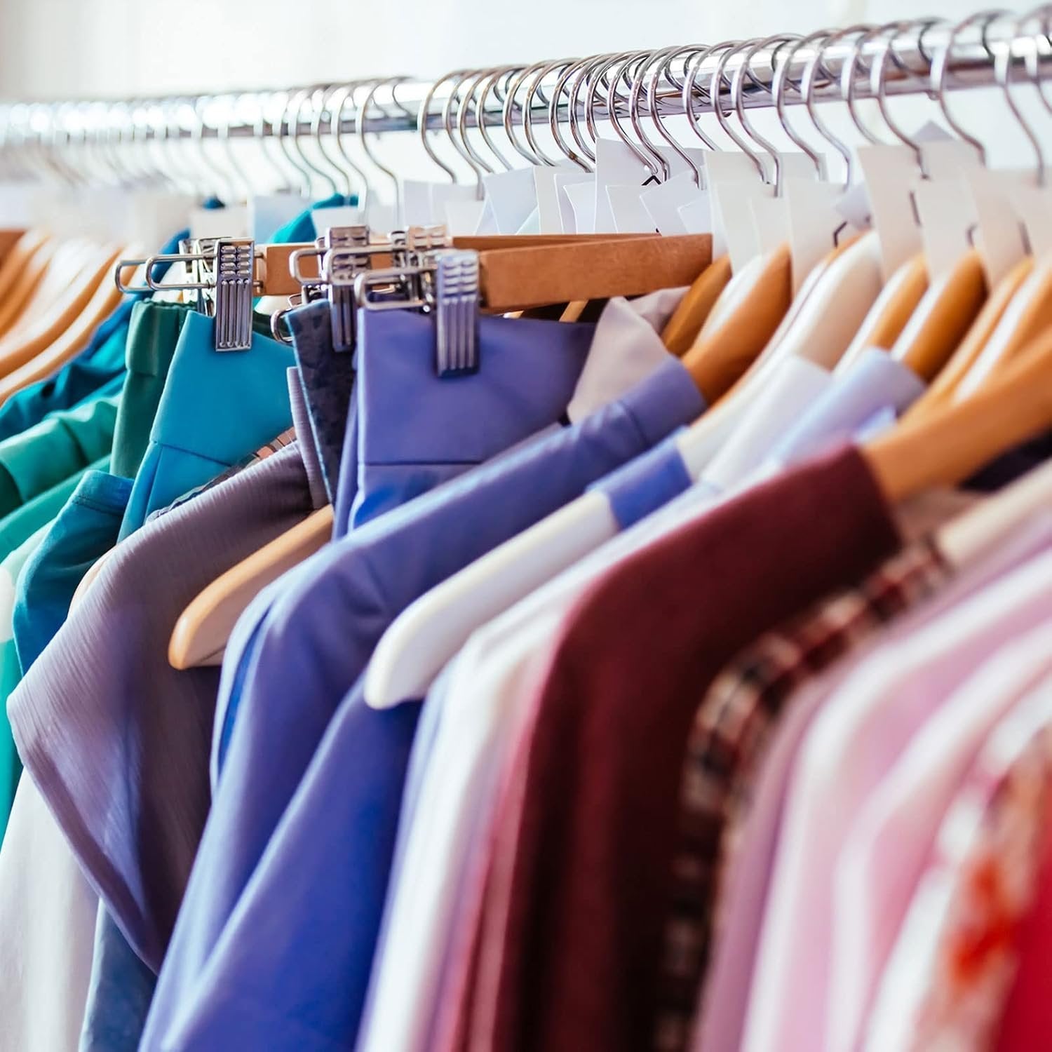 Wood Skirt Hanger with Clips – Wooden Trouser &amp; Skirt Hangers for Closet Organization (Set of 5)