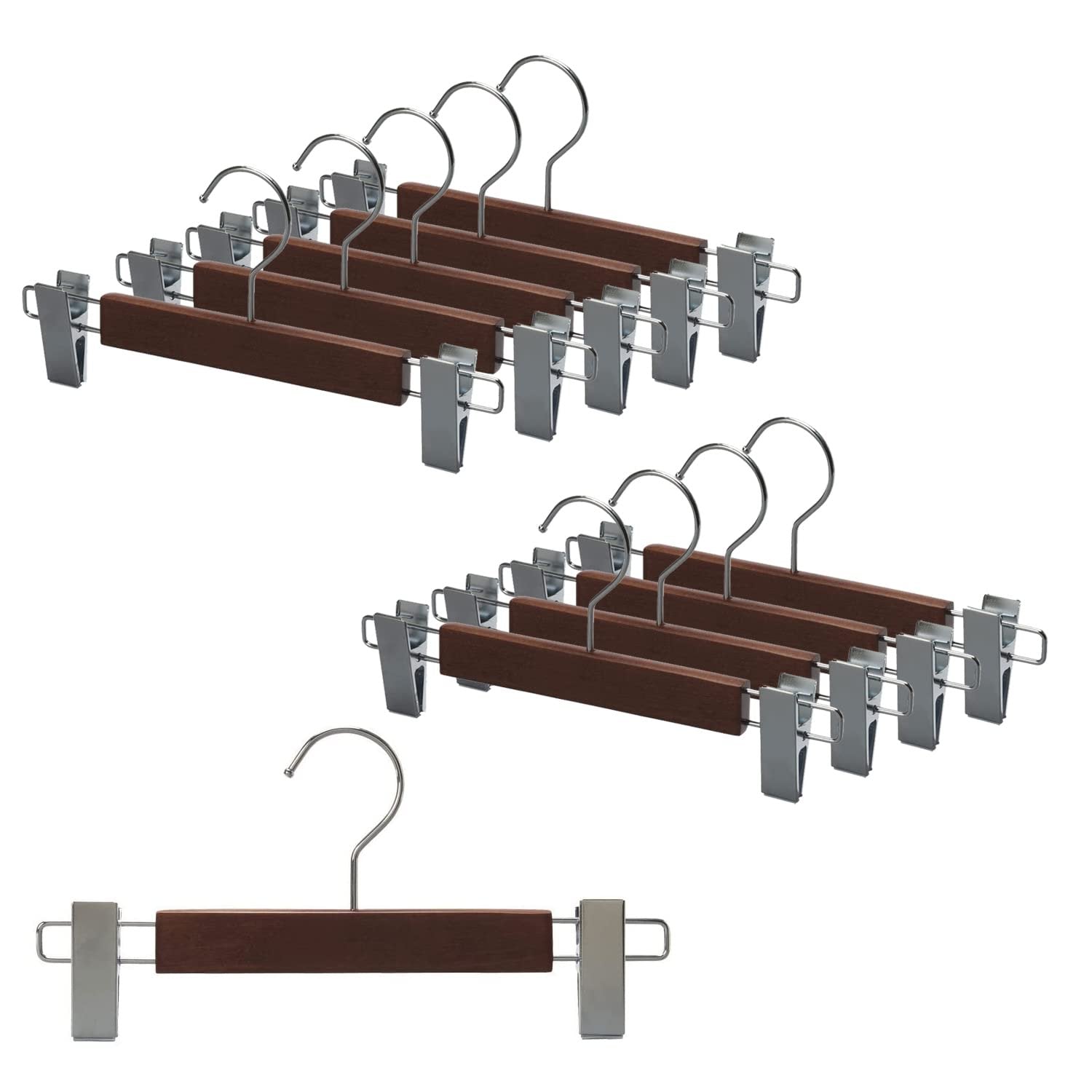 Wood Skirt Hanger with Clips – Wooden Trouser &amp; Skirt Hangers for Closet Organization (Set of 5)