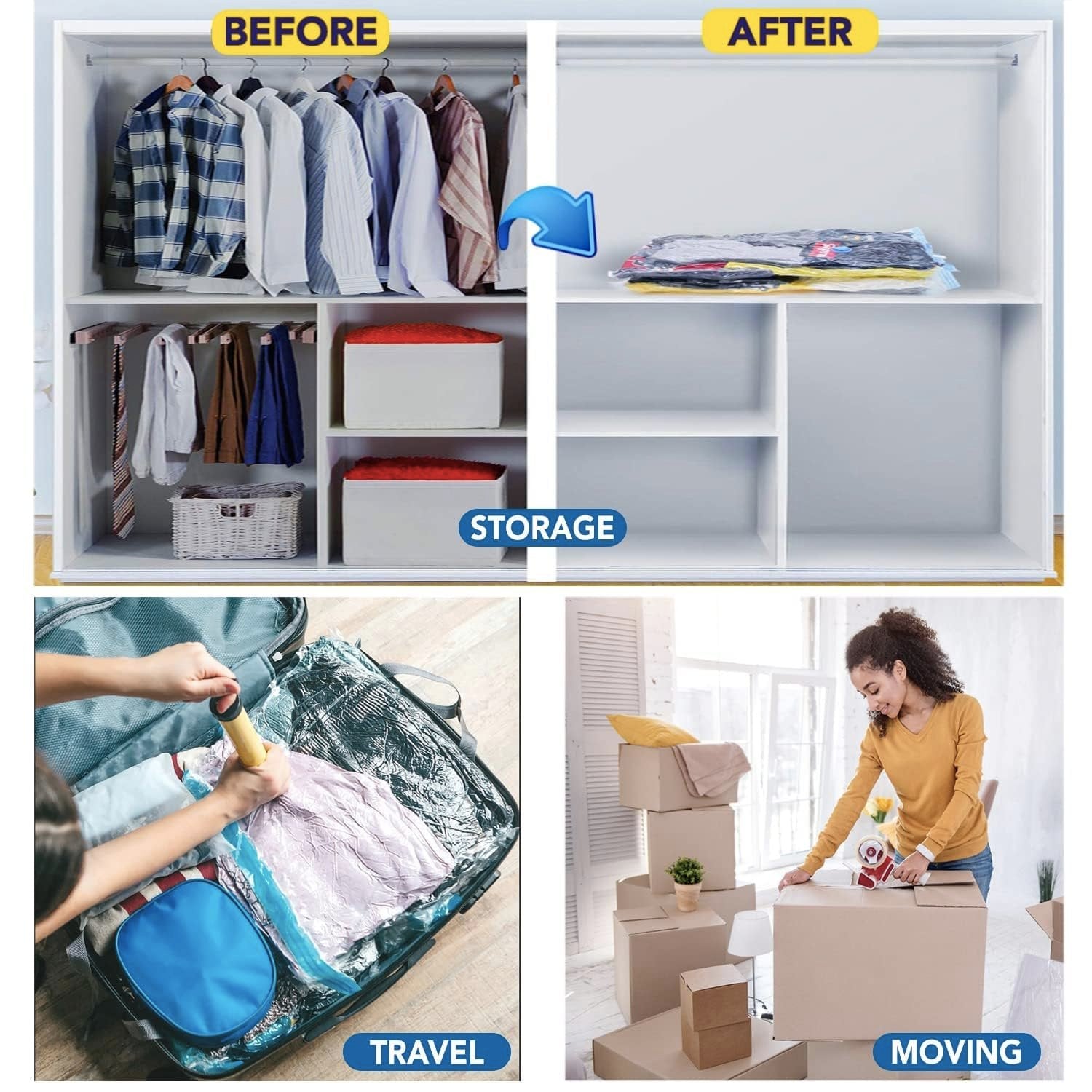 Space Saving Vacuum Storage Bag ? Compression Bags for Clothes, Bedding & Travel | Reusable, Airtight & Durable Vacuum Seal Organizer