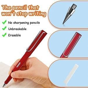 Inkless Pencil with Eraser ? Reusable, Mess-Free Writing Tool ? Durable Metal Tip, Erasable Marks, Eco-Friendly ? Ideal for School, Office, Drawing, and Note-Taking

