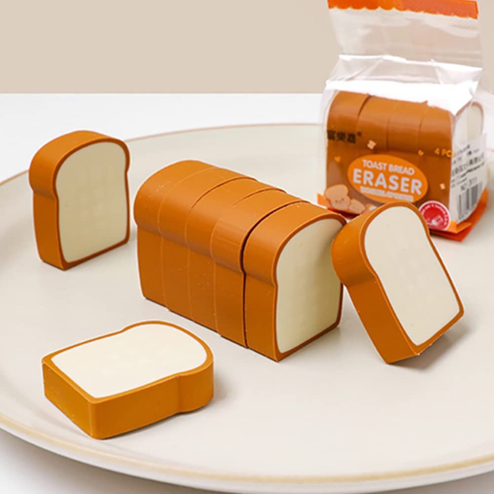 Bread Shaped Erasers ? Pack of 4 ? Cute and Realistic Erasers for Kids, Students, and Collectors ? Soft, Non-Toxic, Durable ? Perfect for School Supplies, Party Favors, and Gifts

