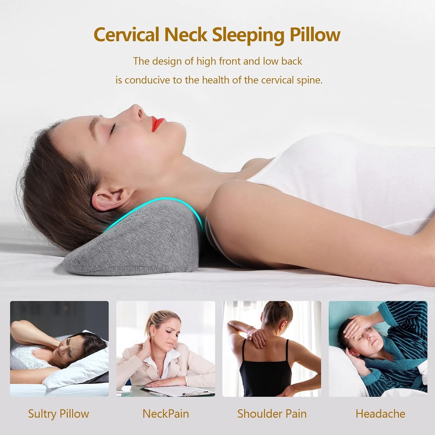 Cervical Neck Pillow | Contoured Memory Foam Pillow for Neck Pain Relief | Supports Spine Alignment & Comfort for Better Sleep

