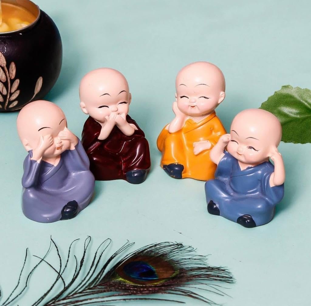 Monk Buddha Decorative Set of 4 | Premium Handcrafted Figurines | Spiritual Home Decor for Peace & Tranquility

