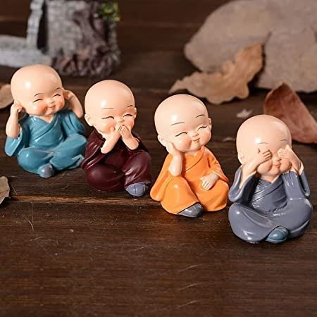 Monk Buddha Decorative Set of 4 | Premium Handcrafted Figurines | Spiritual Home Decor for Peace & Tranquility

