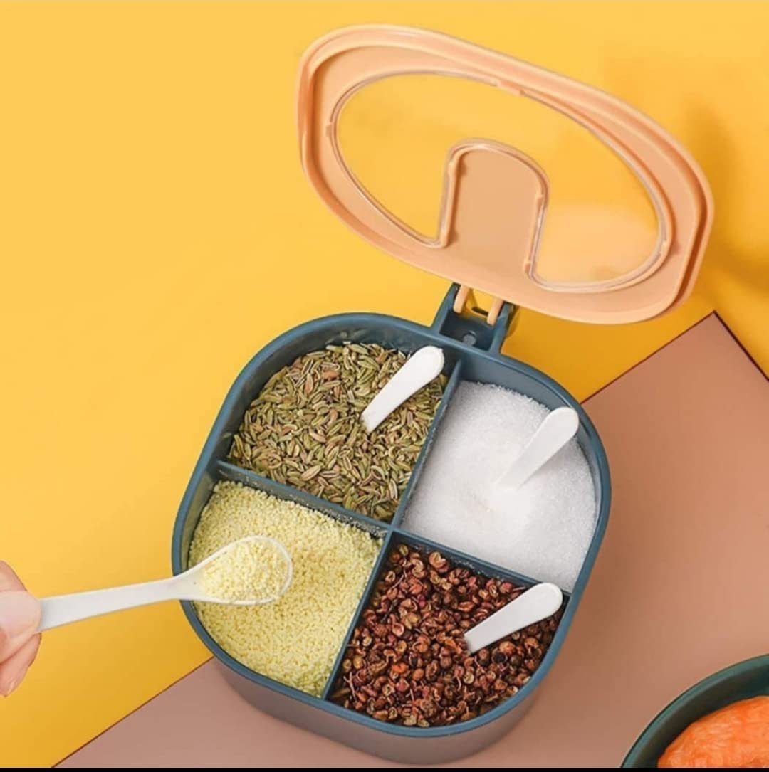 4 Compartments Seasoning Box Spice Jar | Airtight, Durable Spice Storage Box | Organize Your Spices, Herbs, & Seasonings | Ideal for Kitchen Storage


