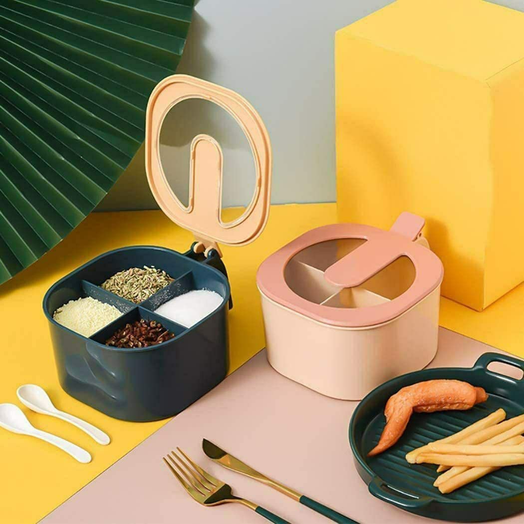 4 Compartments Seasoning Box Spice Jar | Airtight, Durable Spice Storage Box | Organize Your Spices, Herbs, & Seasonings | Ideal for Kitchen Storage

