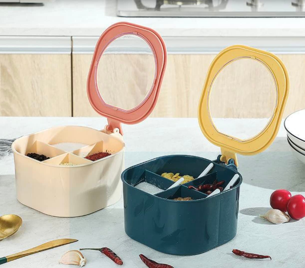 4 Compartments Seasoning Box Spice Jar | Airtight, Durable Spice Storage Box | Organize Your Spices, Herbs, & Seasonings | Ideal for Kitchen Storage

