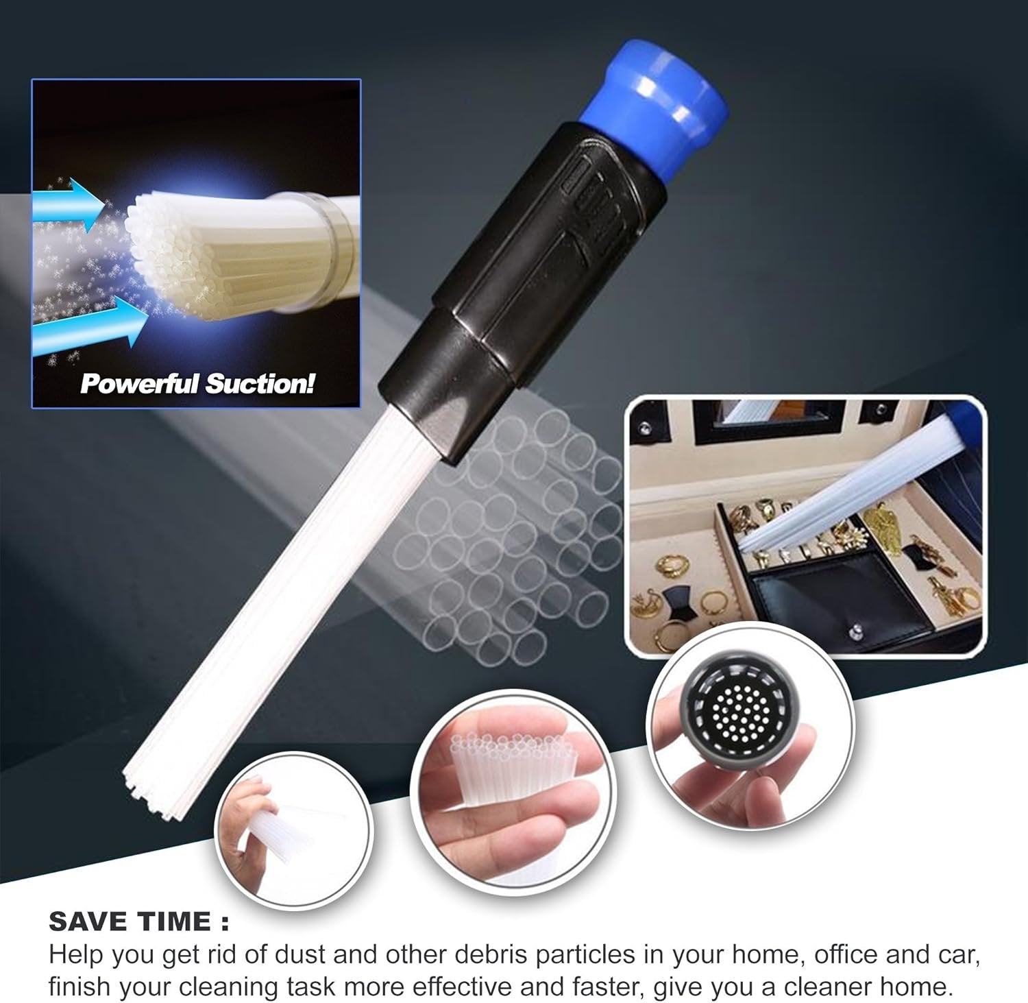 Dust Daddy Vacuum Attachment ? Universal Dust Cleaner with Flexible Tubes ? Cleans Cracks, Keyboards, Drawers & Hard-to-Reach Areas

