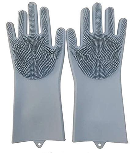 Silicone Hand Gloves for Dishwashing ? Heat-Resistant, Scrub-Embedded, Reusable Cleaning Gloves for Kitchen, Car, Pet & More

