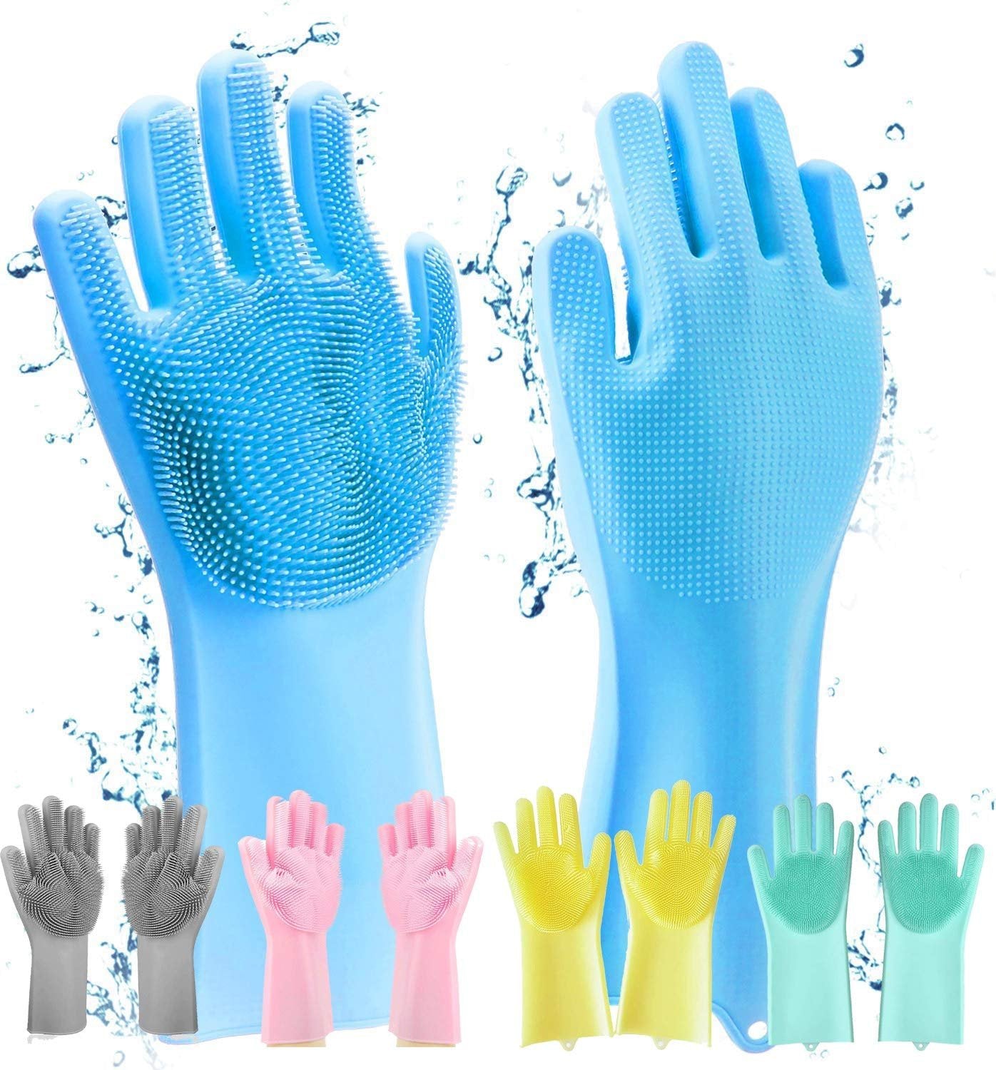 Silicone Hand Gloves for Dishwashing ? Heat-Resistant, Scrub-Embedded, Reusable Cleaning Gloves for Kitchen, Car, Pet & More

