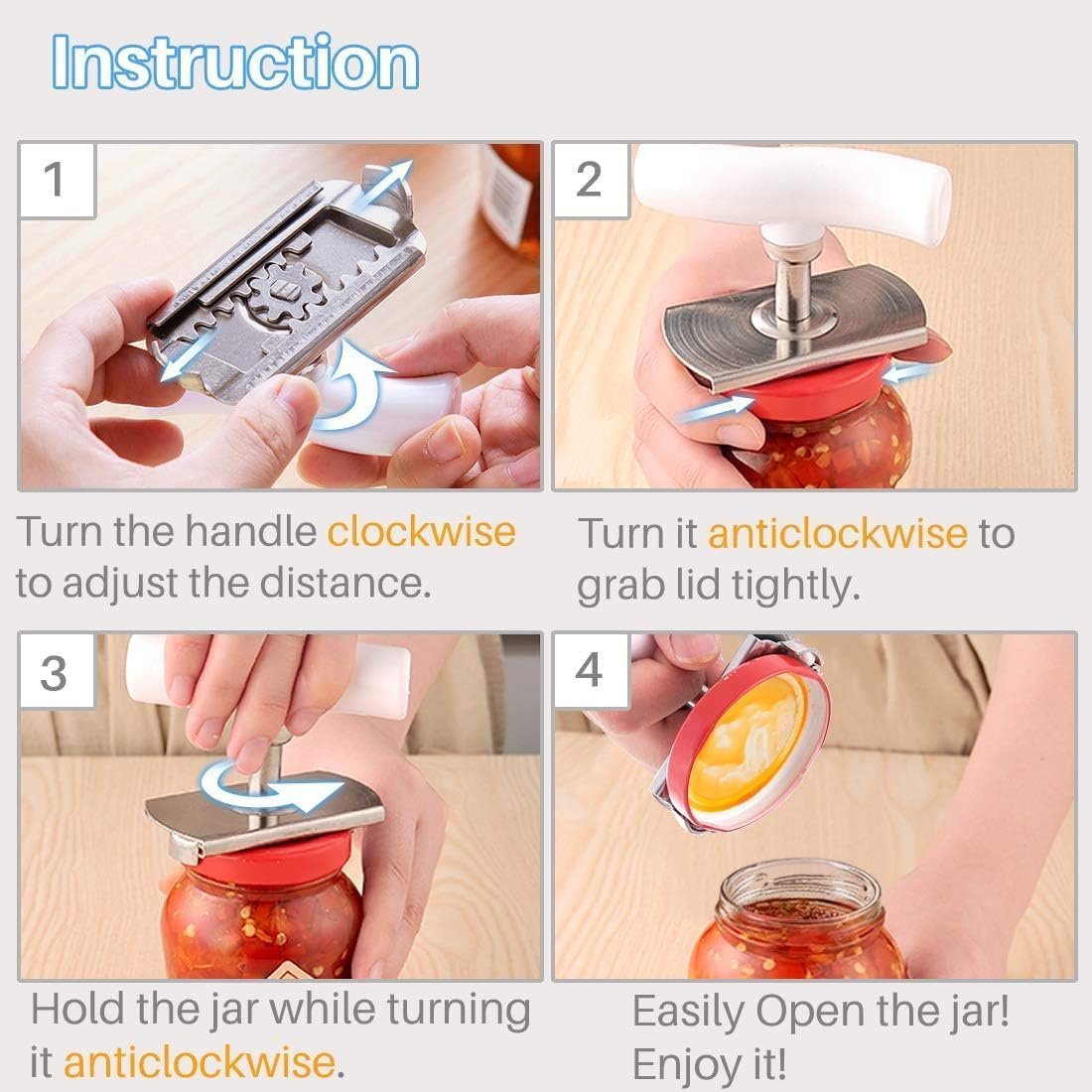 Multi-Function Bottle Cap Opener ? 4-in-1 Tool for Jars, Bottles, and Cans ? Easy Grip, Durable Design

