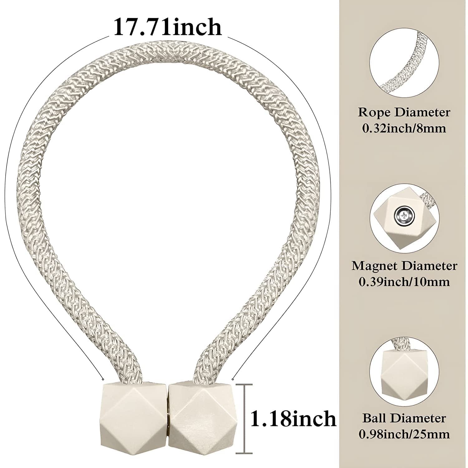 (Pack of 2) Magnetic Curtain Rope ? Adjustable, Strong Hold for Easy Curtain Tieback & Decoration

