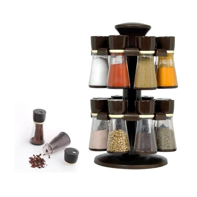 16 PC Spice Rack ? Complete Spice Storage Set with Jars & Organizer for Kitchen


